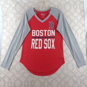 G-III Apparel Boston Red Sox Raglan V-Neck‎ Long Sleeve Shirt Womens Small RED